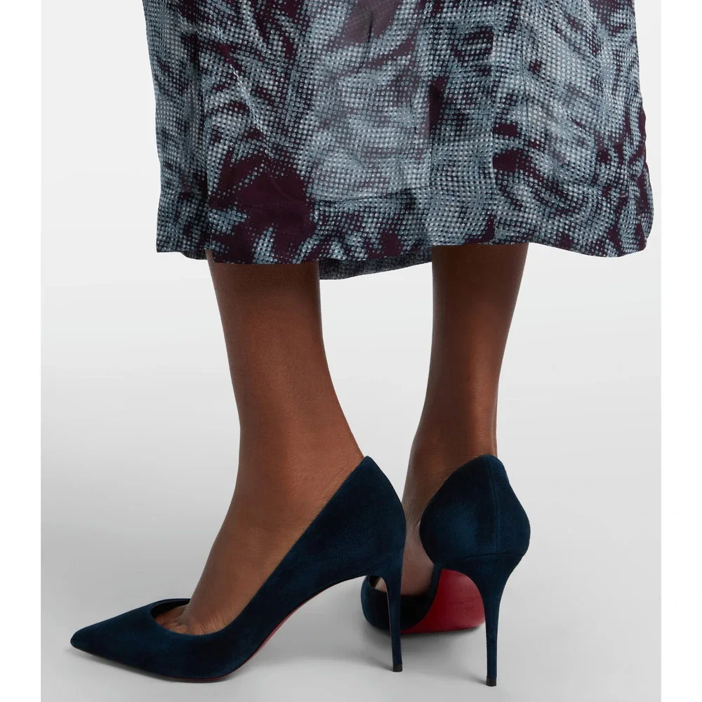 Christian Louboutin Iriza 85 Last Night Navy Blue Suede D'orsay Heel Pump 39.5